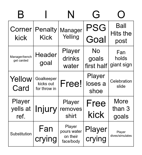 Champions League Bingo Card