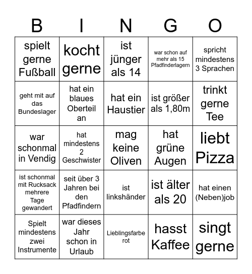 Pfadfinder Bingo Card