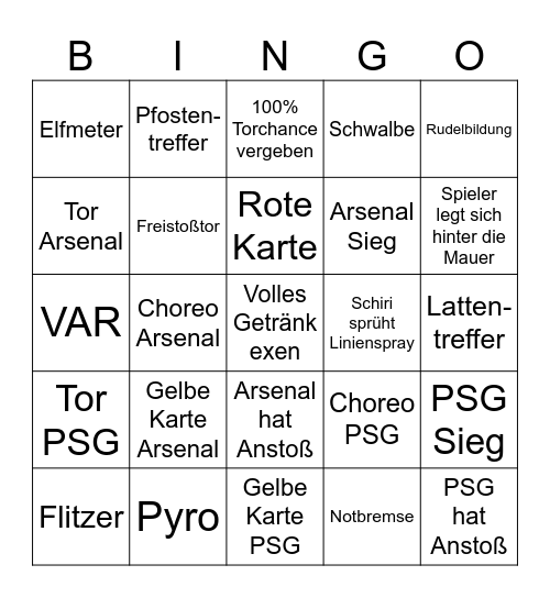 Champions League Bingo Card