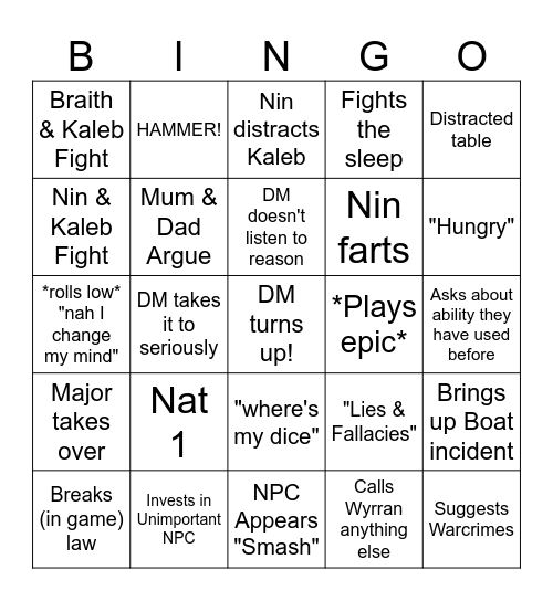 D&D Bingo - Cole Bingo Card