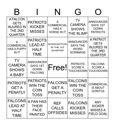 SUPERBOWL 2017 Bingo Card