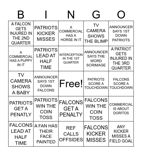 SUPERBOWL 2017 Bingo Card