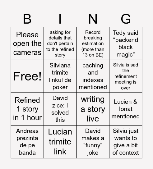 Refinement Bingo Card