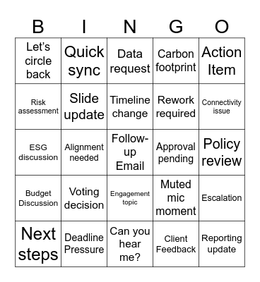 M&G BINGO Time Bingo Card