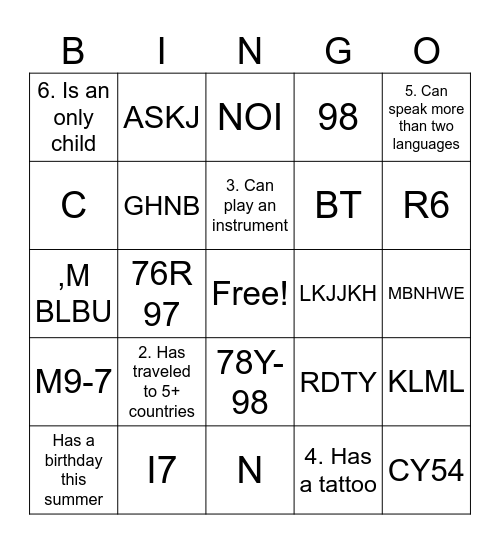 THE CAPS LAB BINGO Card