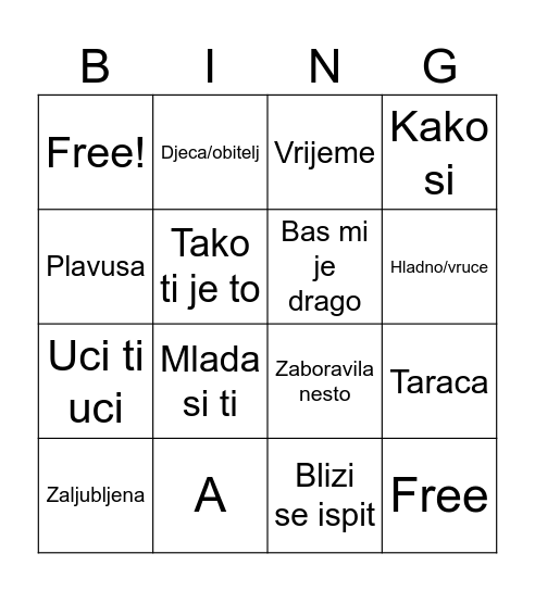 zeljka Bingo Card