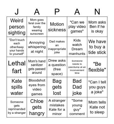 Japingo (bingan?) Bingo Card