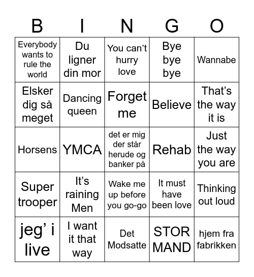 musik bingo 29 års fødselsdag Bingo Card
