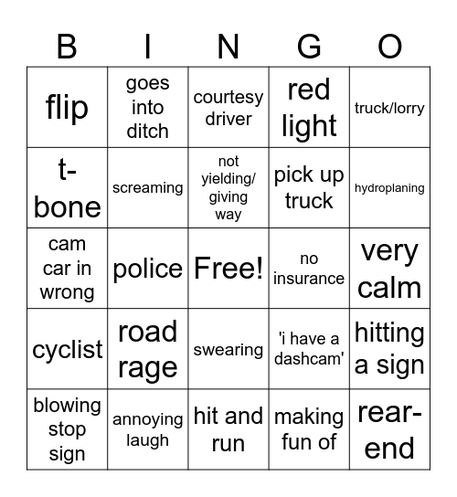 idiots in cars Bingo Card