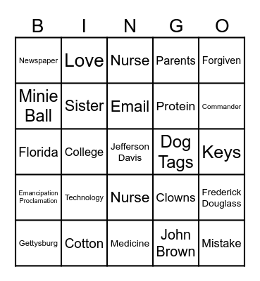 Civil War Bingo Card
