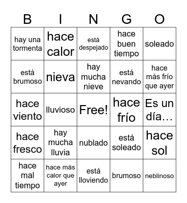 El Tiempo Bingo Card