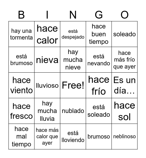 El Tiempo Bingo Card
