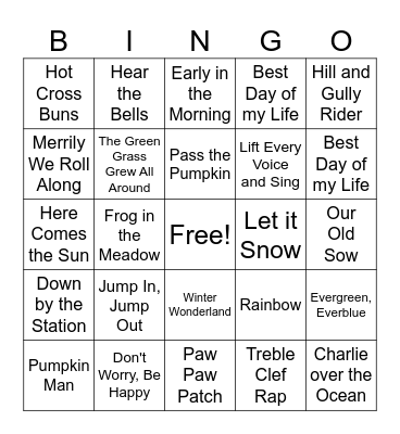 3rd Grade Music Bingo Card