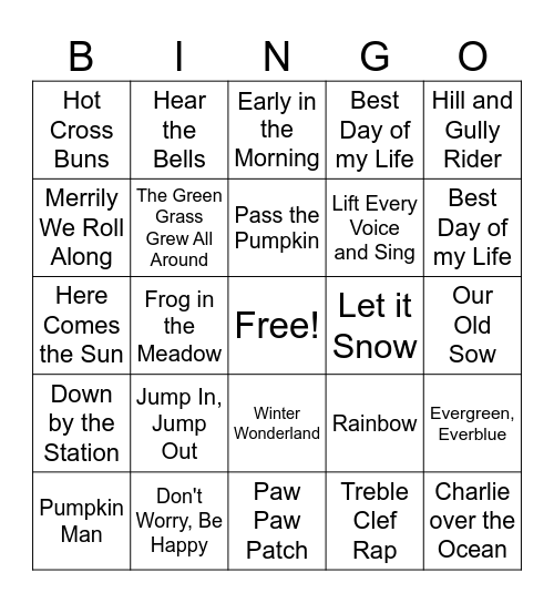 3rd Grade Music Bingo Card