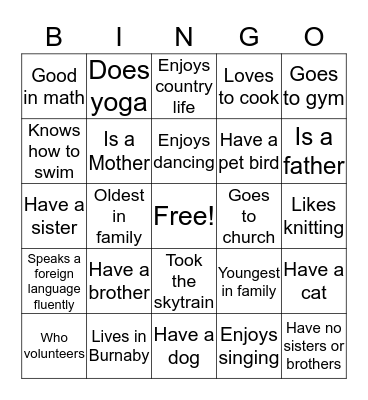 ICE BREAKER Bingo Card