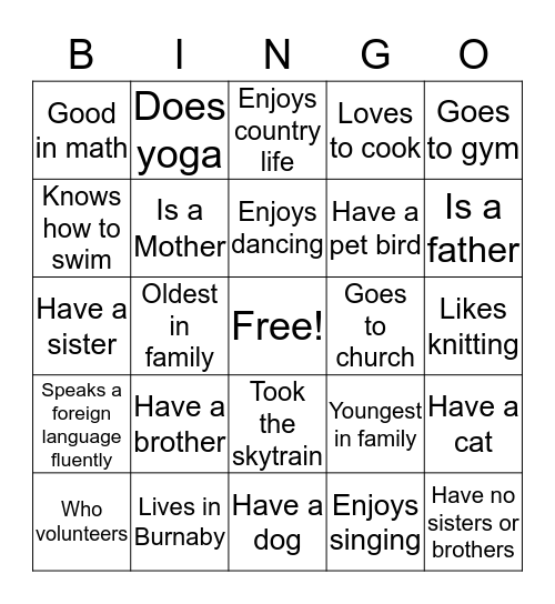 ICE BREAKER Bingo Card