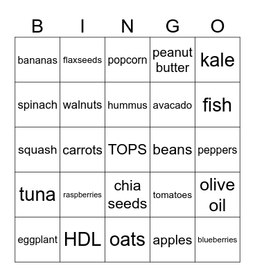 Cholesterol lowering foods Bingo Card