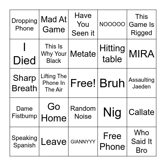 Untitled Bingo Card