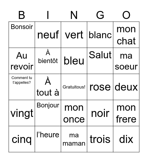 Riley Cain Bingo Card
