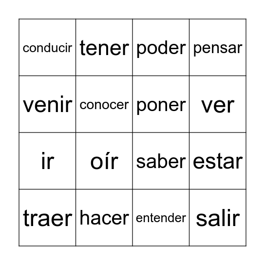 Lotería: Veinte Verbos Importantes Bingo Card