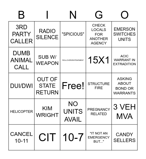 DISPATCH Bingo Card