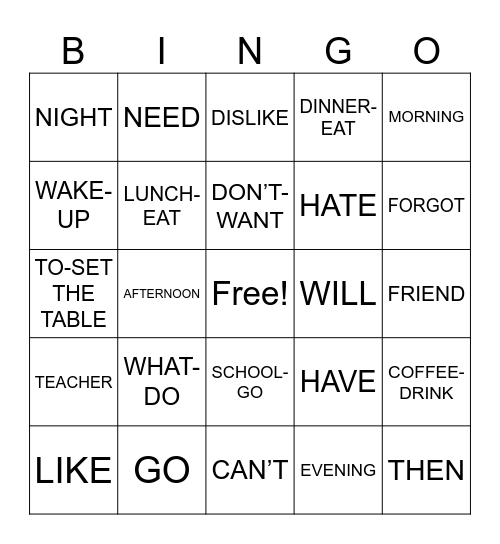 ASL DAILY ROUTINES Bingo Card