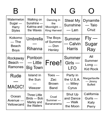 Summer thoughts Bingo Card
