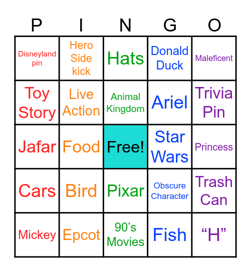 Happiest Pins on Earth Bingo Card