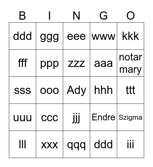 ADY DT BINGO Card