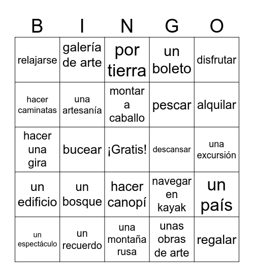 Vacaciones memorables Bingo Card
