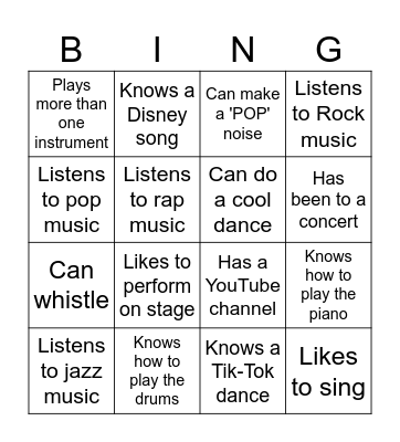Find someone who... (music edition) Bingo Card