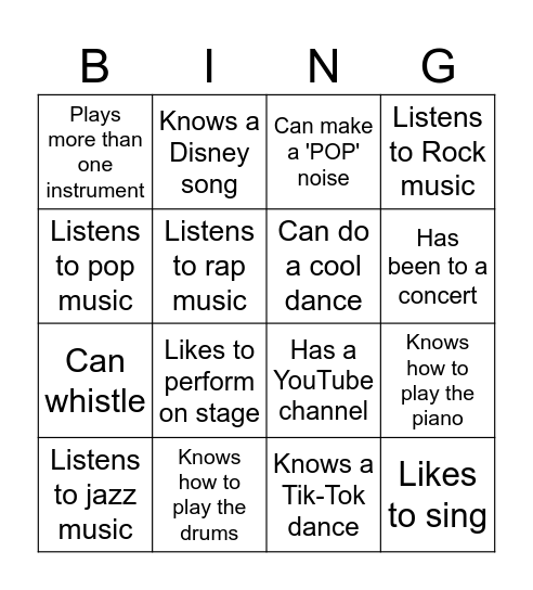 Find someone who... (music edition) Bingo Card