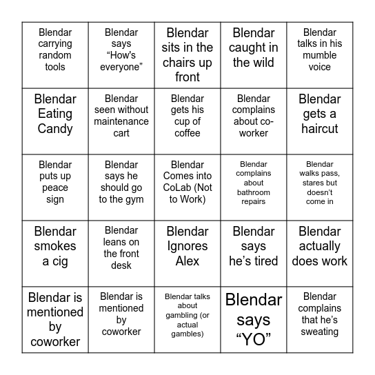 Blendar BINGO Card