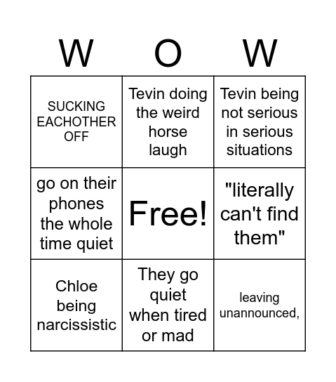 WOW! Bingo Card