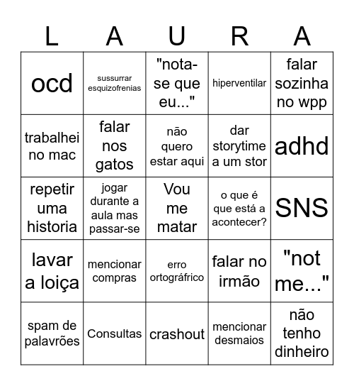 L aura Bingo Card