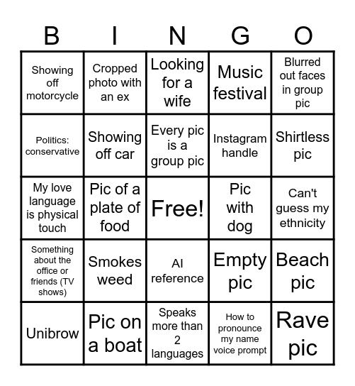 Hinge Bingo Card