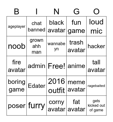 Roblox Bingo Card