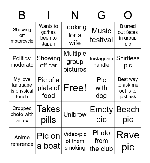 Hinge Bingo Card
