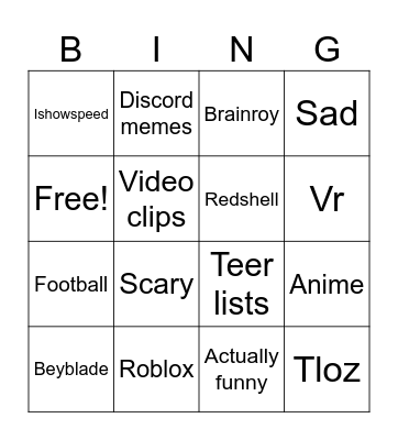 Yt shorts bingo Card
