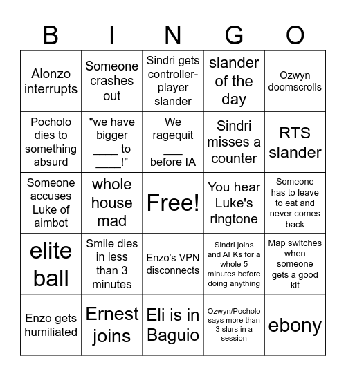 Item Asylum Bingo Card