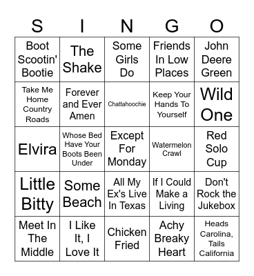 Country Singo Bingo Card
