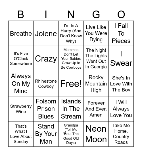 Music Bingo, 5/28/26 Bingo Card