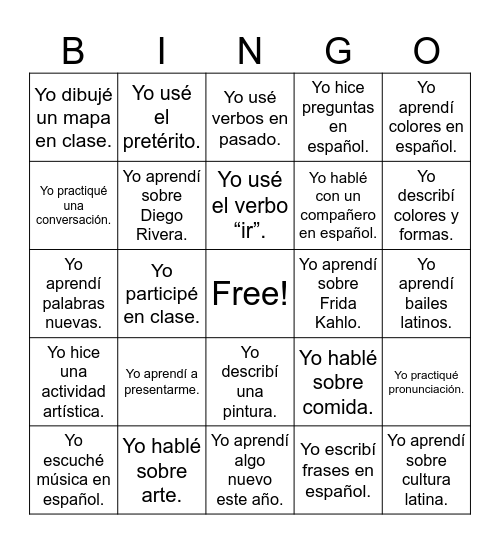 Final Spanish 2026 Bingo Card