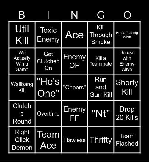 Valorant Bingo Card