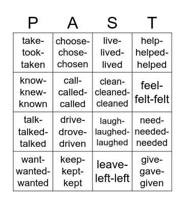 Verbs in past are a blast! Bingo Card