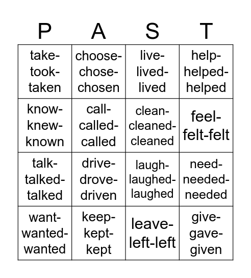 Verbs in past are a blast! Bingo Card
