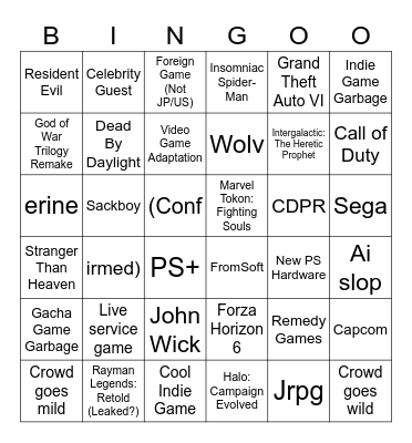State of Play Bingo Card