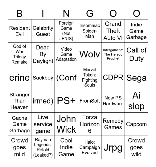 State of Play Bingo Card