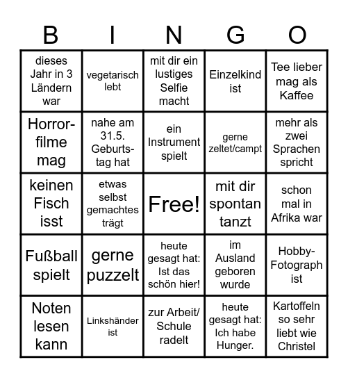 Finde eine Person, die ... Bingo Card