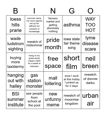 summer Bingo Card